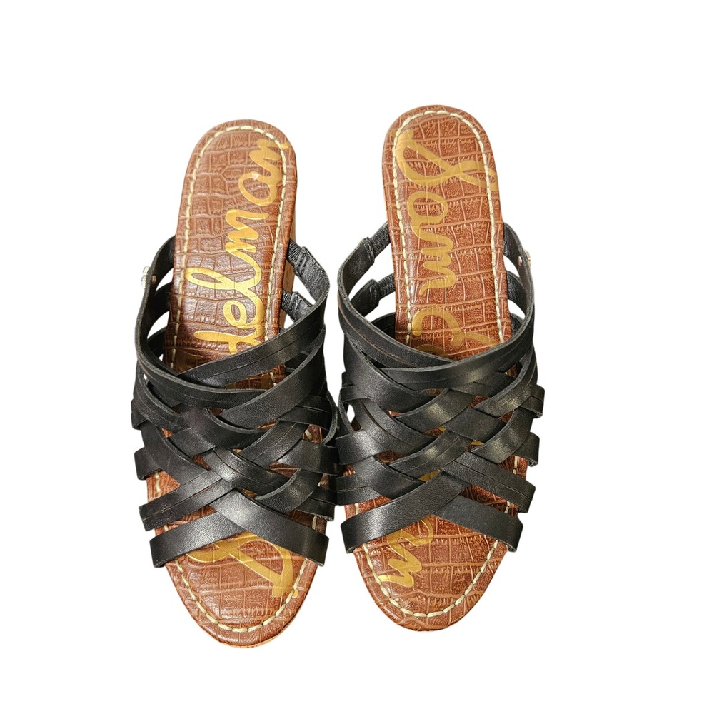 Sam Edelman Black‎ Leather Strappy Cork Wedge Platform Sandals Womens 8 - Picture 3 of 8